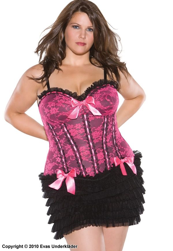 Corset in stretch lace with bows, plus size